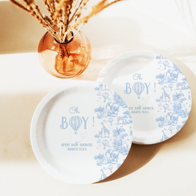 Plato De Papel Oh Boy Blue Toile Safari Animal Baby Shower (Subido por el creador)