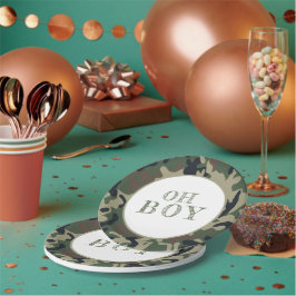 Plato De Papel Oh Boy Camuflaje Verde Fiesta de Baby Shower