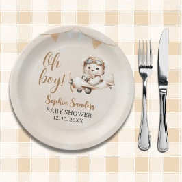 Plato De Papel Oh Boy, Cute Bear Baby shower boy