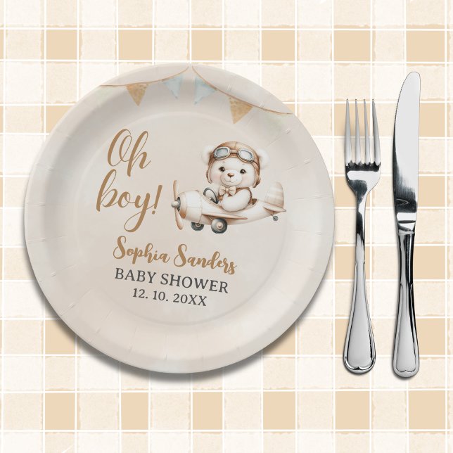 Plato De Papel Oh Boy, Cute Bear Baby shower boy (Subido por el creador)