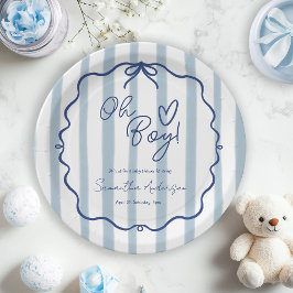 Plato De Papel Oh Boy Cute Moderno Dusty Blue Baby Shower