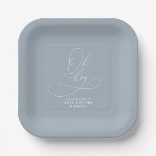 Plato De Papel Oh Boy Dusty Blue Baby Shower