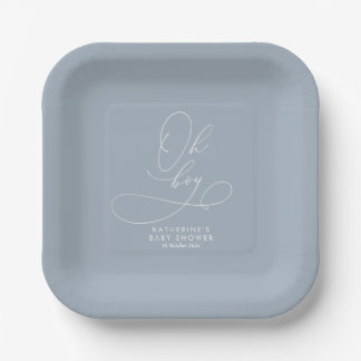 Plato De Papel Oh Boy Dusty Blue Baby Shower