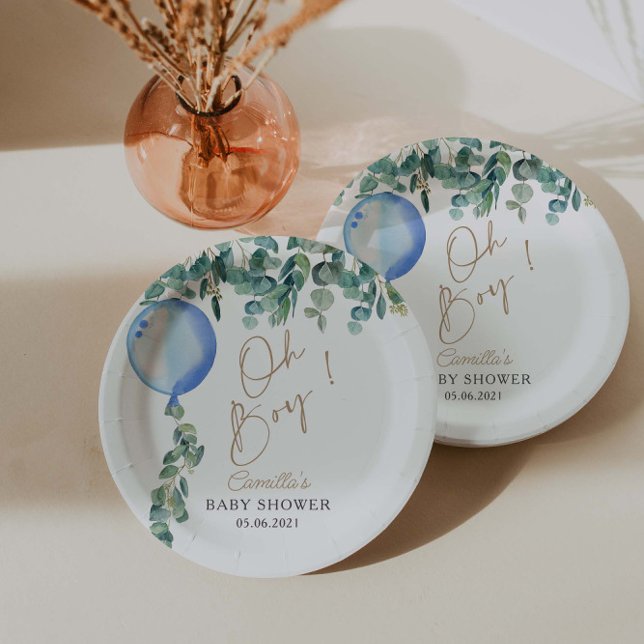 Plato De Papel Oh Boy Eucalyptus Blue Balloon Baby Shower (Subido por el creador)