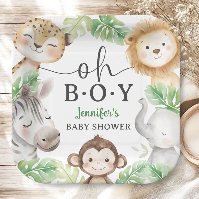 Plato De Papel Oh Boy Jungle Baby Shower Safari Animals  (Subido por el creador)