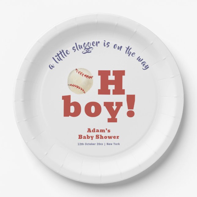 Plato De Papel Oh Boy Little Slugger Baseball Sport Baby Shower  (Anverso)
