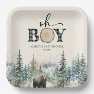 Plato De Papel Oh Boy Lumberjack Woodland Forest Bear Baby Shower
