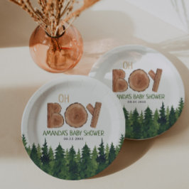 Plato De Papel Oh Boy - Rustic Boy Woodland Baby Shower