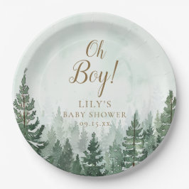 Plato De Papel Oh Boy Rustic Pine Tree Forest Baby Shower
