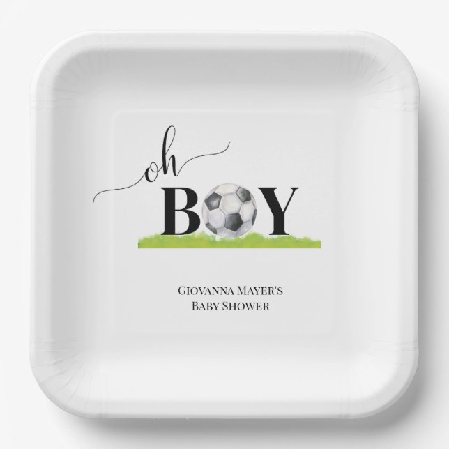 Plato De Papel Oh Boy Soccer Boy Baby Shower (Anverso)