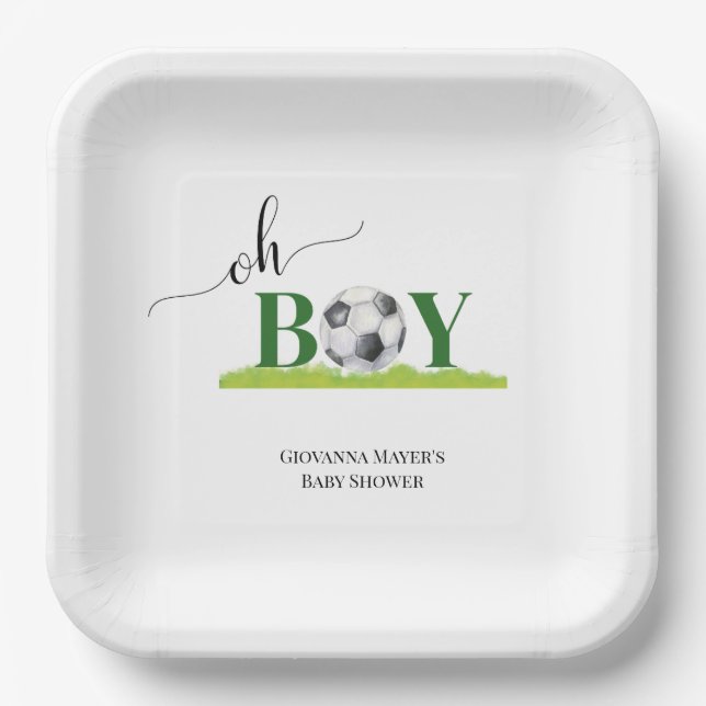 Plato De Papel Oh Boy Soccer Boy Baby Shower (Anverso)
