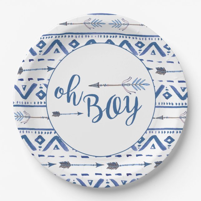 Plato De Papel Oh Boy Tribal Baby Shower (Anverso)