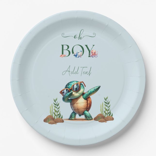 Plato De Papel Oh Boy Under the Sea Turtle Baby Shower (Anverso)