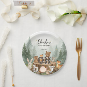 Plato De Papel Oh Boy Watercolor Woodland Animals Baby Shower