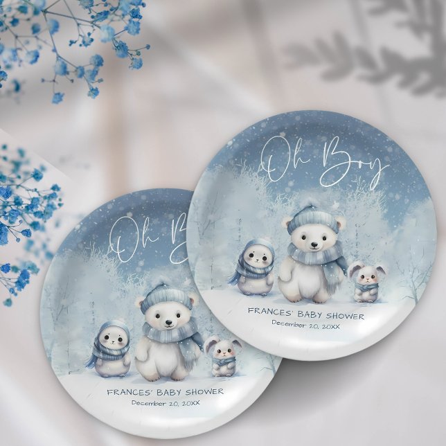 Plato De Papel Oh Boy Winter | Woodland Baby Shower (Subido por el creador)