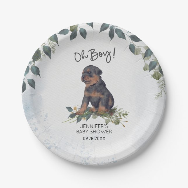 Plato De Papel ¡Oh, chico! Baby Shower, Personalizado de perro po (Anverso)