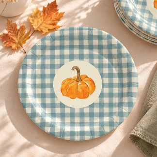 Plato De Papel Oh chico calabaza gingham vintage baby shower