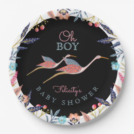 Plato De Papel Oh, chico | Moda Floral Botánica Stork Baby Shower