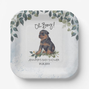 Plato De Papel ¡Oh, chico! Rottweiler Watercolor Dog Personalizad