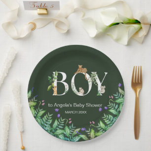 Plato De Papel Oh chico Safari Animal Jungle Green Baby Shower