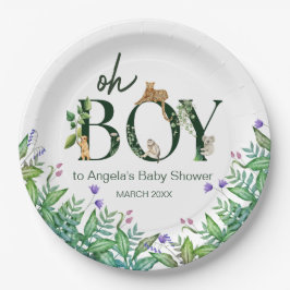 Plato De Papel Oh chico Safari Animal Jungle Green Baby Shower