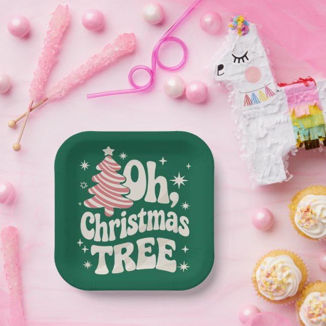 Plato De Papel Oh Christmas Tree Light Merry Christmas Xmas  (Fiesta)