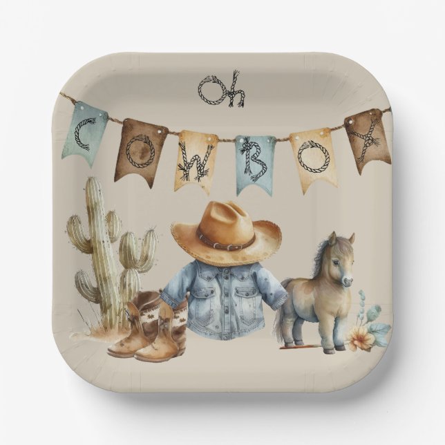 Plato De Papel Oh Cowboy Paper Plate Western Cumpleaños (Anverso)
