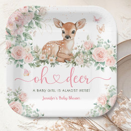 Plato De Papel Oh Deer Baby Shower Chica Papel rosa