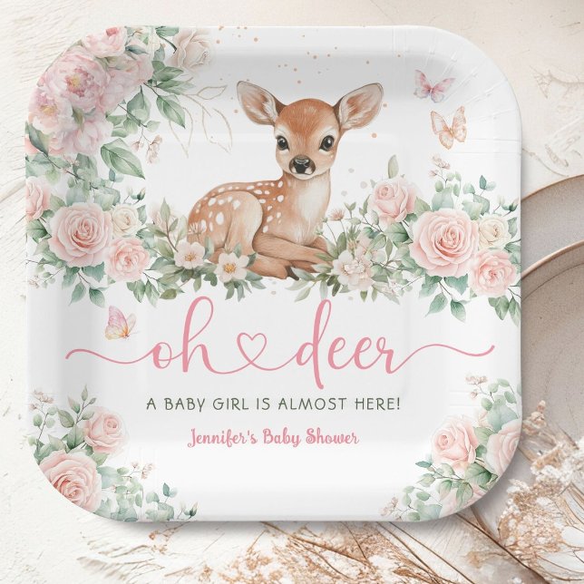 Plato De Papel Oh Deer Baby Shower Chica Papel rosa (Subido por el creador)