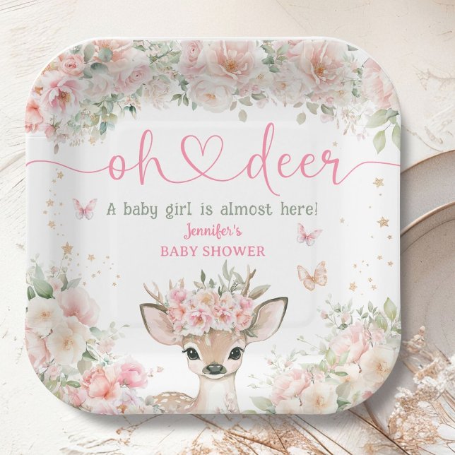 Plato De Papel Oh Deer Baby Shower Girl Pink Floral Paper (Subido por el creador)
