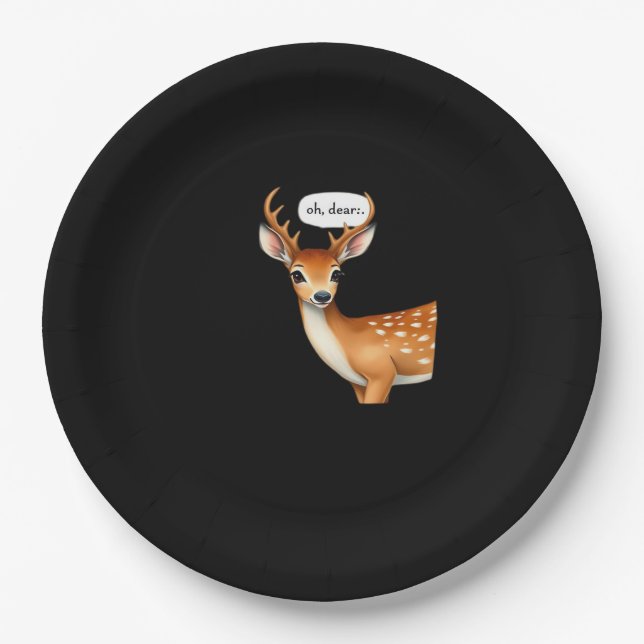 Plato De Papel Oh Deer Cute Punny Deer Saying Whimsical Quote (Anverso)