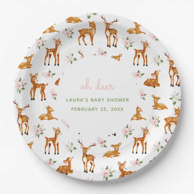 Plato De Papel Oh Deer Floral Baby Shower (Anverso)