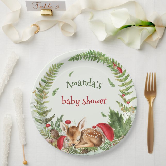 Plato De Papel Oh Deer Forest baby deer baby baby ducha (Boda)