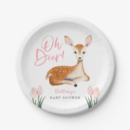 Plato De Papel Oh Deer Pink Floral Spring Baby Shower