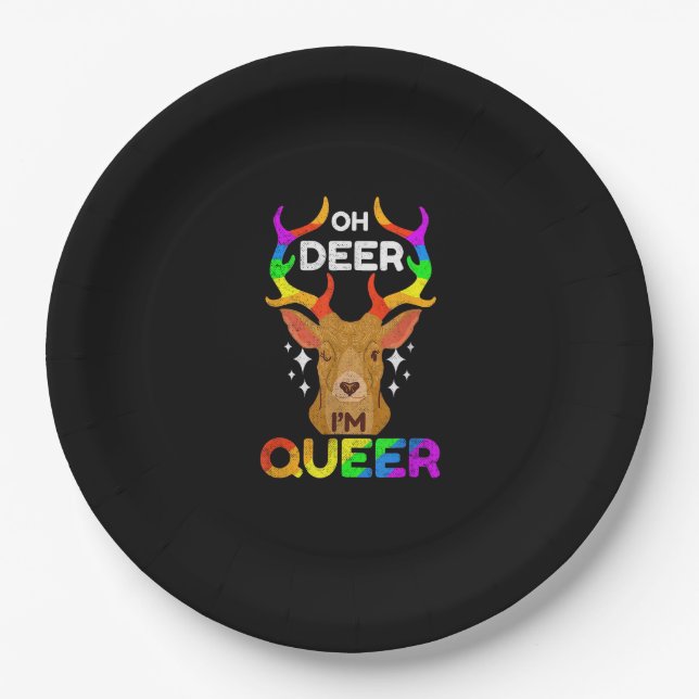 Plato De Papel Oh Deer Queer Funny LGBTQ Pride Awareness  (Anverso)