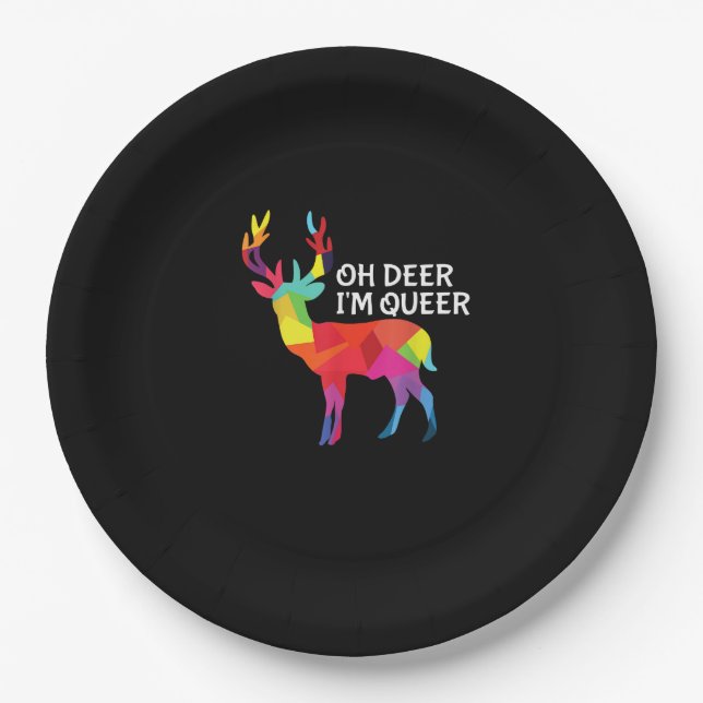 Plato De Papel Oh Deer Queer Funny Pun LGBT Pride Design (Anverso)