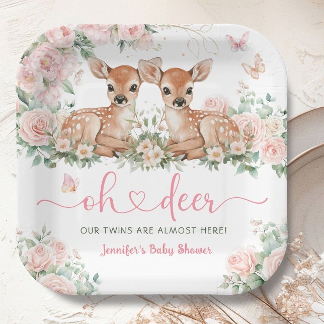 Plato De Papel Oh Deer Twin Girls Baby Shower Pink (Subido por el creador)
