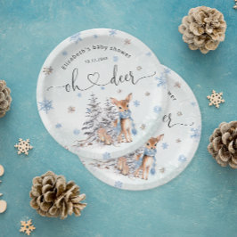 Plato De Papel Oh Deer Winter Baby Boy Ducha Placas de Papel