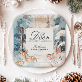 Plato De Papel Oh Deer Winter Woodland Snowy Forest baby ducha