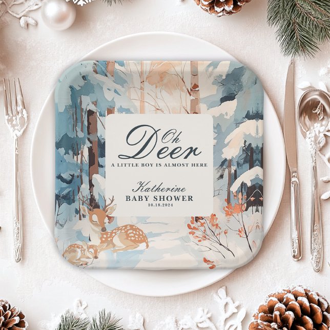 Plato De Papel Oh Deer Winter Woodland Snowy Forest baby ducha (Subido por el creador)