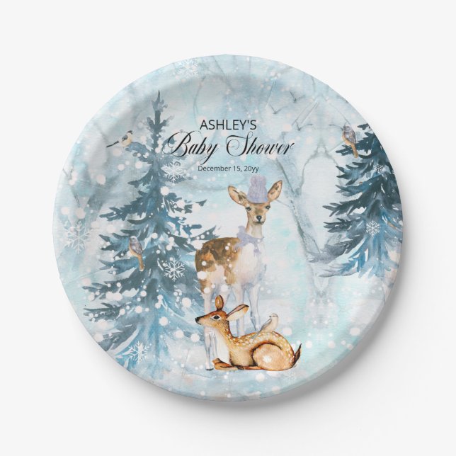 Plato De Papel Oh Deer Woodland Animals Winter Boy Baby Shower Pa (Anverso)