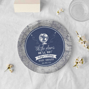 Plato De Papel "¡Oh, los lugares a los que irá!" Baby Shower de m
