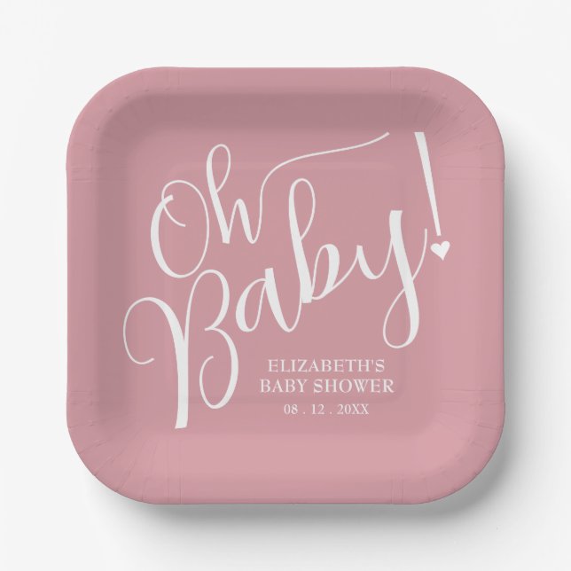 Plato De Papel ¡Oh, nena! Baby Shower Chica rosa (Anverso)
