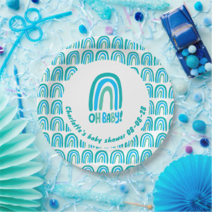 Plato De Papel ¡Oh nena! Patrón azul ducha Personalizado arcoiris