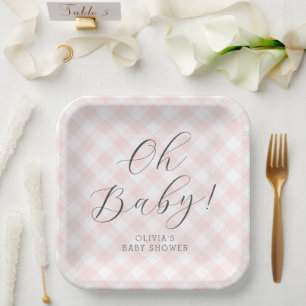 Plato De Papel ¡Oh, nena! Sweet Light Pink Gingham Baby Shower