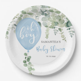 Plato De Papel Oh niño globo azul niño bebé ducha vegetación