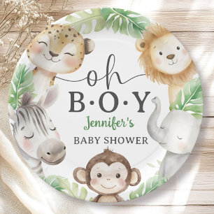Plato De Papel Oh Niño Jungla Baby Shower Safari Animales 