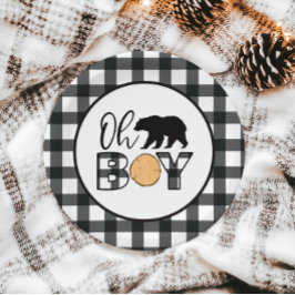 Plato De Papel Oh Niño Oso Plaid Negro de Búfalo Baby Shower