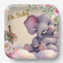 Oh Placas de papel para bebés, elefante y conejo