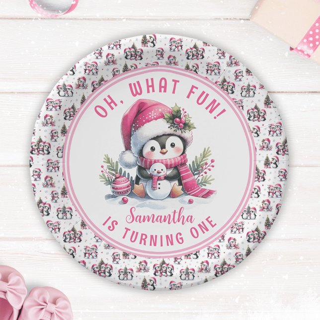 Plato De Papel Oh Qué Divertido Chica de Invierno Pingüino Primer (Subido por el creador)